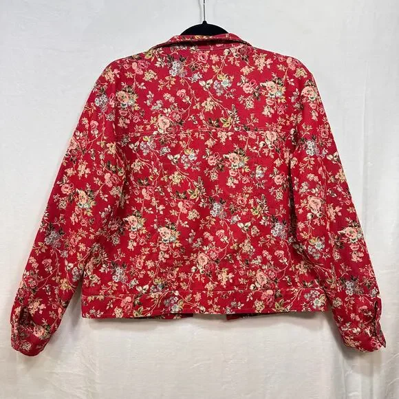 Retro Buttoned Red Floral Long Sleeve Jacket Blazer‎ Medium Printed Boho Cottage - Picture 10 of 12